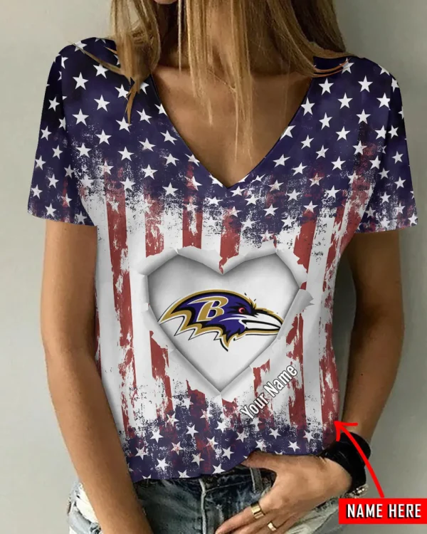 Baltimore Ravens Girl Clothes Summer V-neck Short-sleeved Tees New 2025 AGCWTS1128