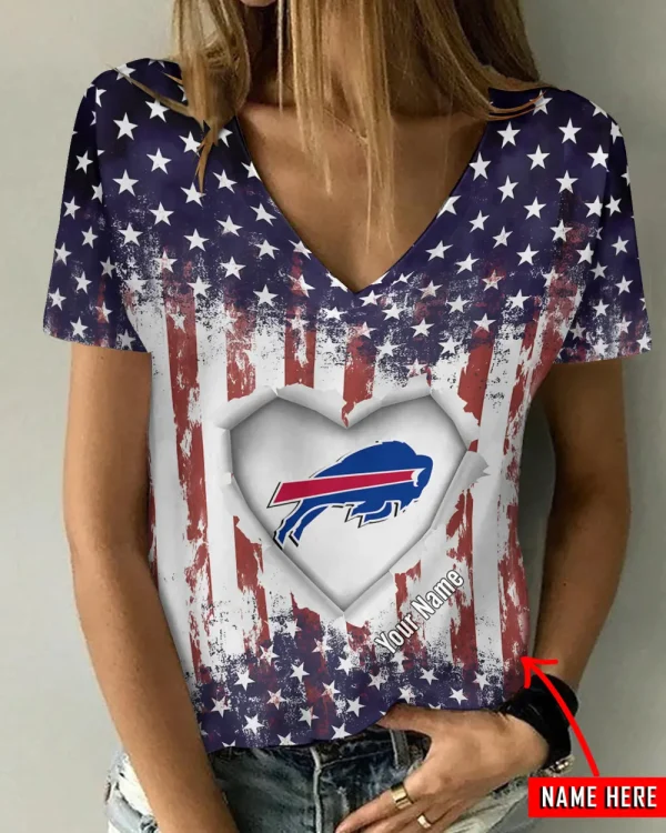 Buffalo Bills Girl Clothes Summer V-neck Short-sleeved Tees New 2025 AGCWTS1129