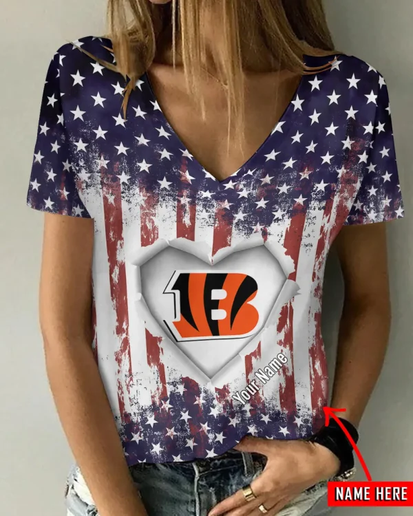 Cincinnati Bengals Girl Clothes Summer V-neck Short-sleeved Tees New 2025 AGCWTS1132