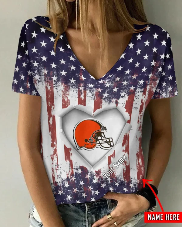 Cleveland Browns Girl Clothes Summer V-neck Short-sleeved Tees New 2025 AGCWTS1133