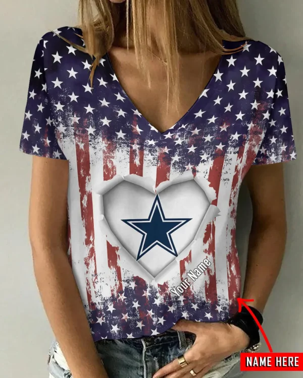 Dallas Cowboys Girl Clothes Summer V-neck Short-sleeved Tees New 2025 AGCWTS1134