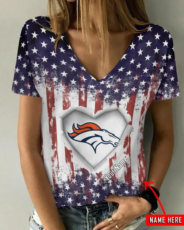Denver Broncos Girl Clothes Summer V-neck Short-sleeved Tees New 2025 AGCWTS1135