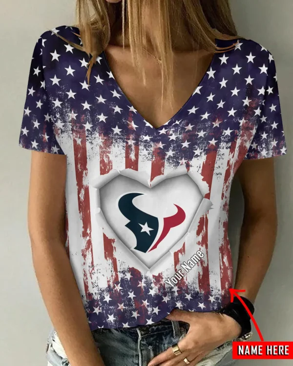 Houston Texans Girl Clothes Summer V-neck Short-sleeved Tees New 2025 AGCWTS1138
