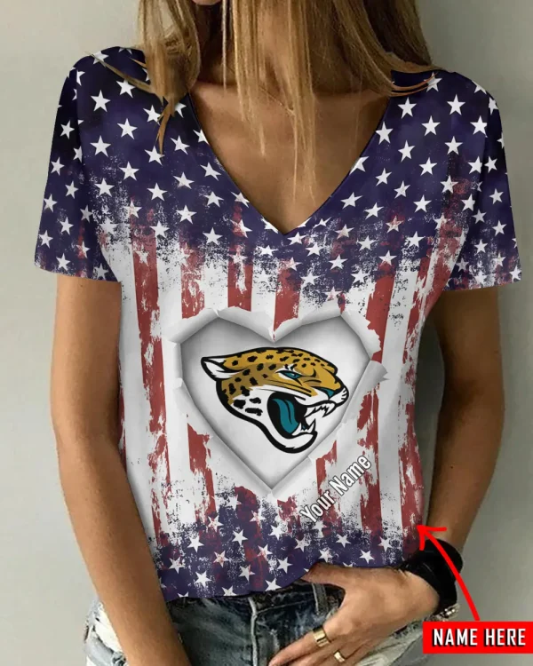 Jacksonville Jaguars Girl Clothes Summer V-neck Short-sleeved Tees New 2025 AGCWTS1140