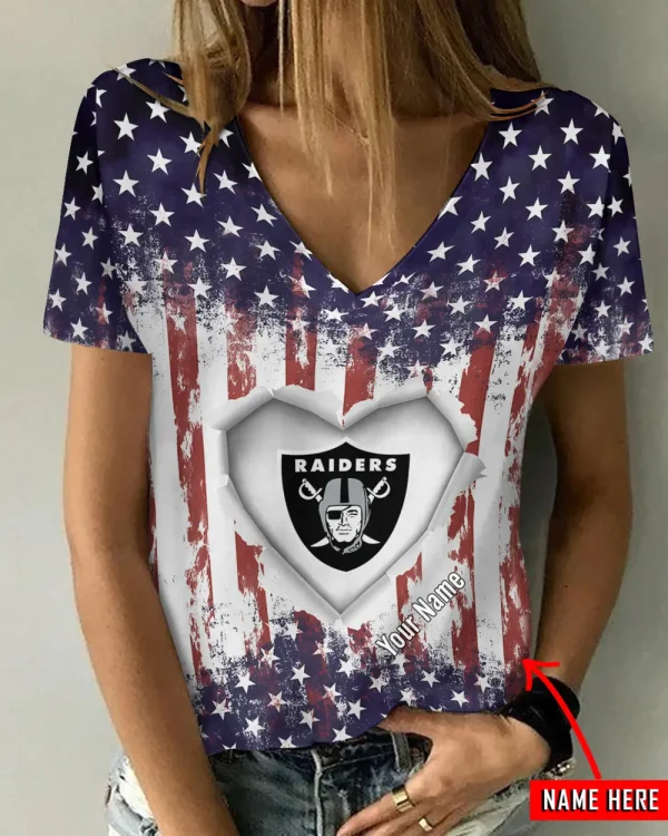 Las Vegas Raiders Girl Clothes Summer V-neck Short-sleeved Tees New 2025 AGCWTS1142