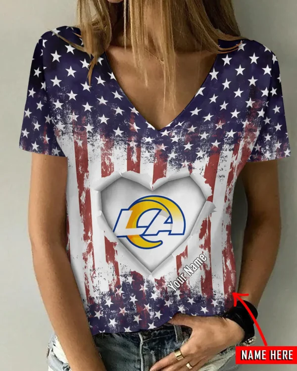 Los Angeles Rams Girl Clothes Summer V-neck Short-sleeved Tees New 2025 AGCWTS1144