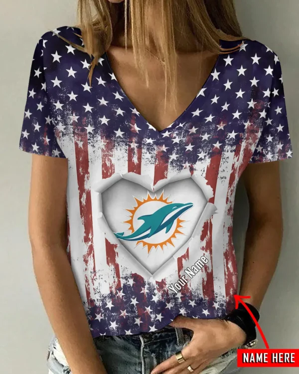 Miami Dolphins Girl Clothes Summer V-neck Short-sleeved Tees New 2025 AGCWTS1145