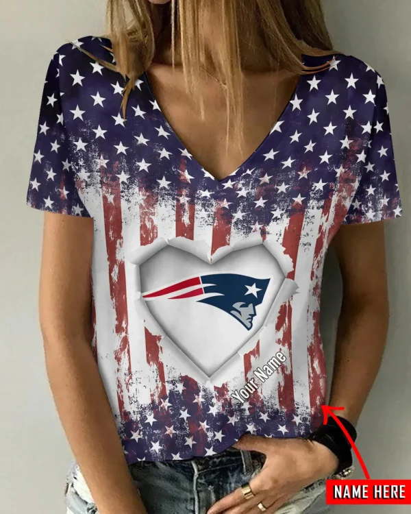 New England Patriots Girl Clothes Summer V-neck Short-sleeved Tees New 2025 AGCWTS1147