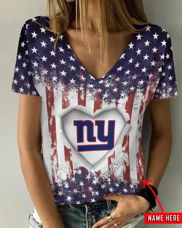 New York Giants Girl Clothes Summer V-neck Short-sleeved Tees New 2025 AGCWTS1149