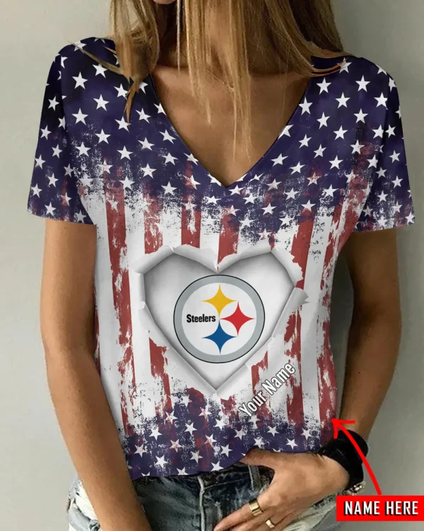 Pittsburgh Steelers Girl Clothes Summer V-neck Short-sleeved Tees New 2025 AGCWTS1152