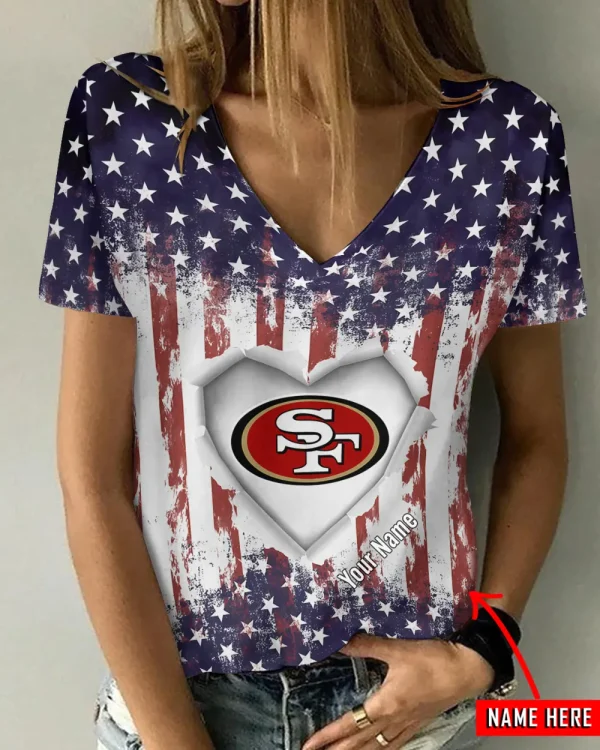 San Francisco 49ers Girl Clothes Summer V-neck Short-sleeved Tees New 2025 AGCWTS1153
