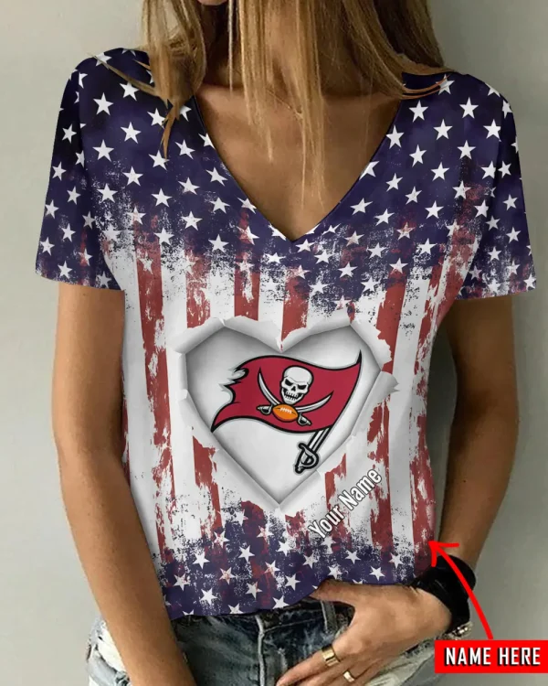 Tampa Bay Buccaneers Girl Clothes Summer V-neck Short-sleeved Tees New 2025 AGCWTS1155