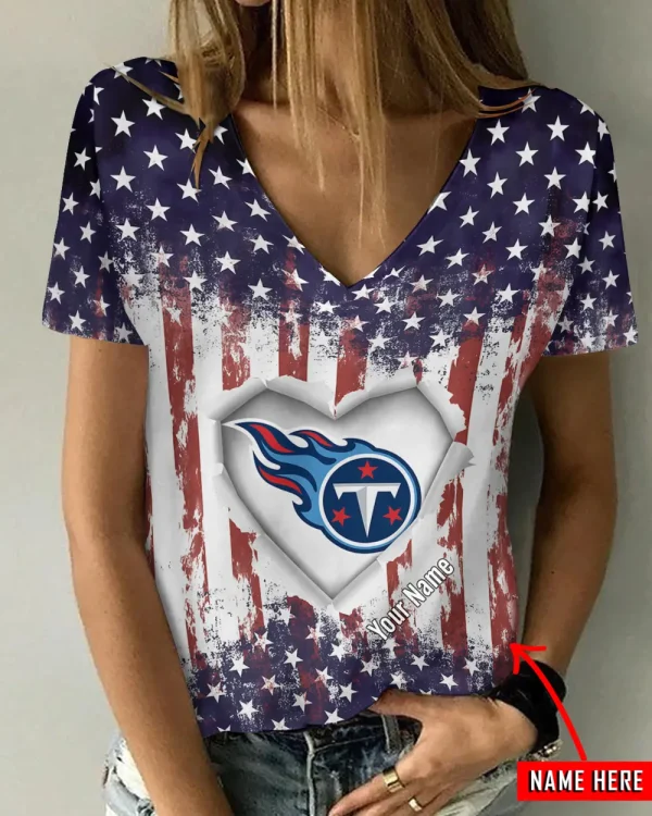 Tennessee Titans Girl Clothes Summer V-neck Short-sleeved Tees New 2025 AGCWTS1156
