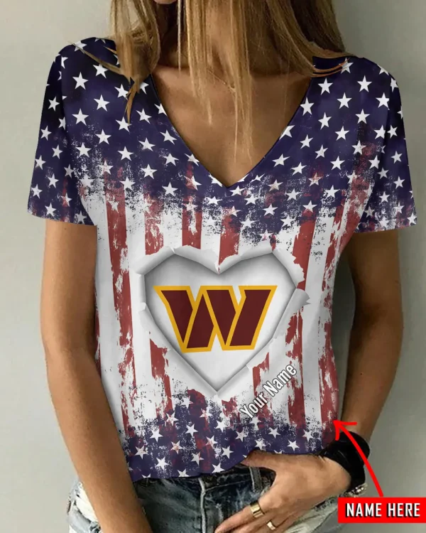 Washington Commanders Girl Clothes Summer V-neck Short-sleeved Tees New 2025 AGCWTS1157