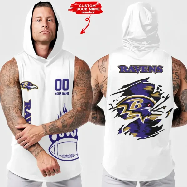 Baltimore Ravens Men's Workout Hooded Tank Top Summer Fitness Training Hoodie Sleeveless style 2025 AZHTT527