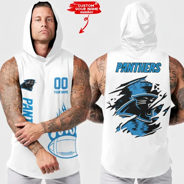 Carolina Panthers Men's Workout Hooded Tank Top Summer Fitness Training Hoodie Sleeveless style 2025 AZHTT529