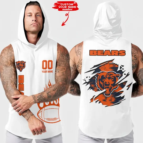 Chicago Bears Men's Workout Hooded Tank Top Summer Fitness Training Hoodie Sleeveless style 2025 AZHTT530