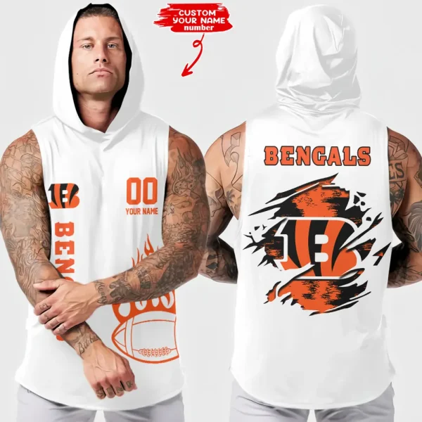Cincinnati Bengals Men's Workout Hooded Tank Top Summer Fitness Training Hoodie Sleeveless style 2025 AZHTT531