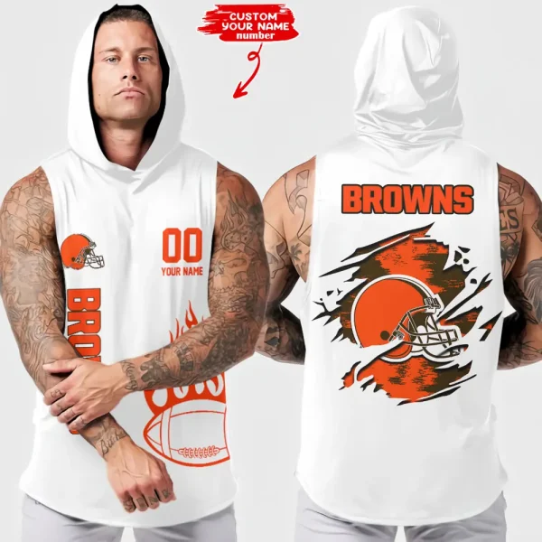 Cleveland Browns Men's Workout Hooded Tank Top Summer Fitness Training Hoodie Sleeveless style 2025 AZHTT532