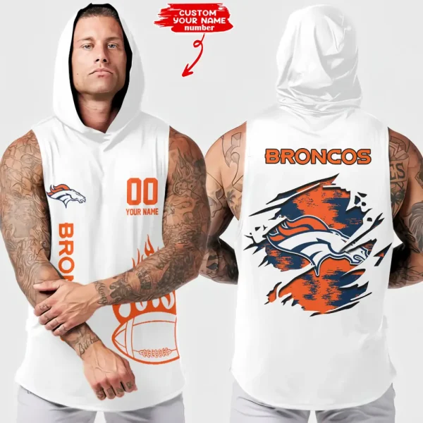 Denver Broncos Men's Workout Hooded Tank Top Summer Fitness Training Hoodie Sleeveless style 2025 AZHTT534