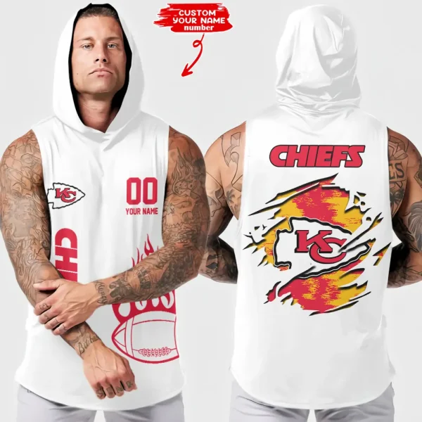 Kansas City Chiefs Men's Workout Hooded Tank Top Summer Fitness Training Hoodie Sleeveless style 2025 AZHTT540