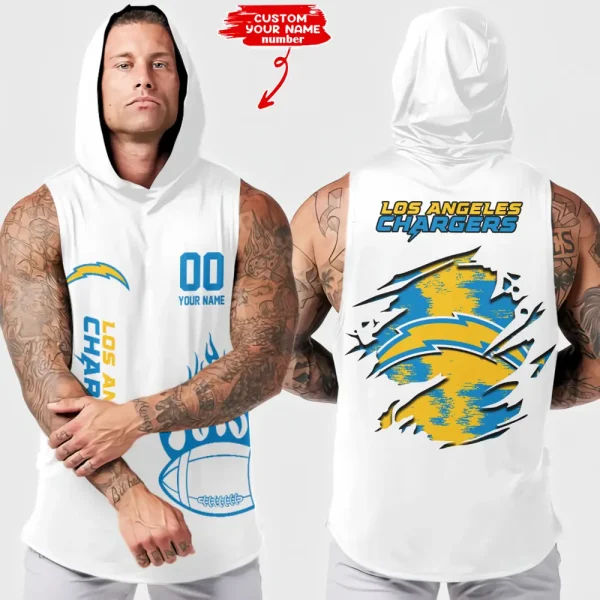 Los Angeles Chargers Men's Workout Hooded Tank Top Summer Fitness Training Hoodie Sleeveless style 2025 AZHTT542