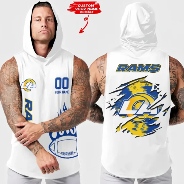 Los Angeles Rams Men's Workout Hooded Tank Top Summer Fitness Training Hoodie Sleeveless style 2025 AZHTT543