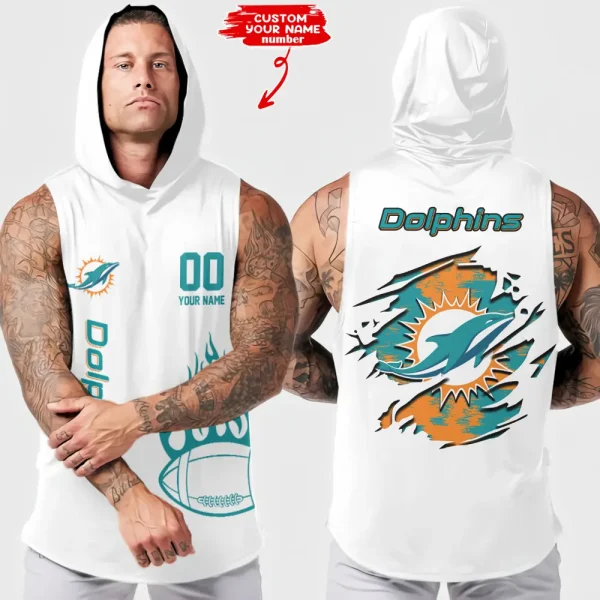 Miami Dolphins Men's Workout Hooded Tank Top Summer Fitness Training Hoodie Sleeveless style 2025 AZHTT544