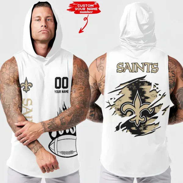 New Orleans Saints Men's Workout Hooded Tank Top Summer Fitness Training Hoodie Sleeveless style 2025 AZHTT547