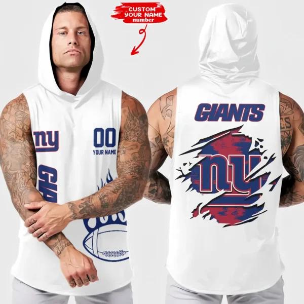 New York Giants Men's Workout Hooded Tank Top Summer Fitness Training Hoodie Sleeveless style 2025 AZHTT548