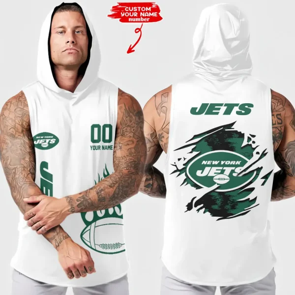 New York Jets Men's Workout Hooded Tank Top Summer Fitness Training Hoodie Sleeveless style 2025 AZHTT549