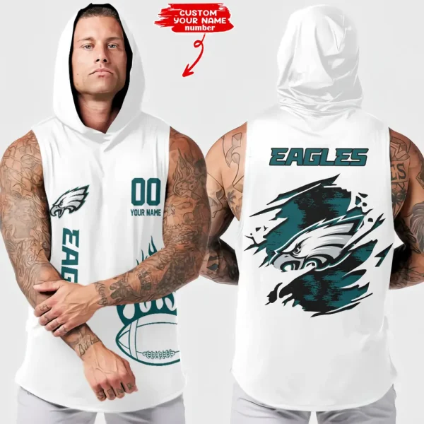 Philadelphia Eagles Men's Workout Hooded Tank Top Summer Fitness Training Hoodie Sleeveless style 2025 AZHTT550