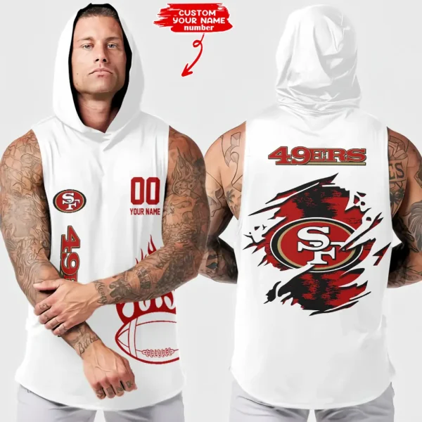 San Francisco 49ers Men's Workout Hooded Tank Top Summer Fitness Training Hoodie Sleeveless style 2025 AZHTT552