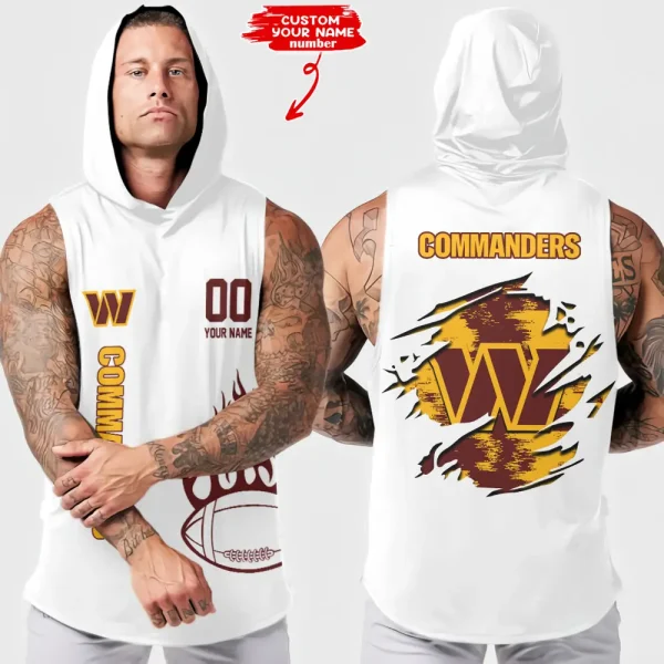 Washington Commanders Men's Workout Hooded Tank Top Summer Fitness Training Hoodie Sleeveless style 2025 AZHTT556