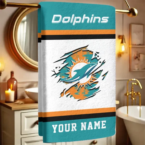 Miami Dolphins New Bath Towel Custom Any Name Gift For Fan SPTNBATHTOWEL052