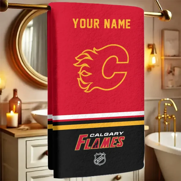 Calgary Flames NHL New Bath Towel Custom Any Name Gift For Fan SPTNBATHTOWEL100