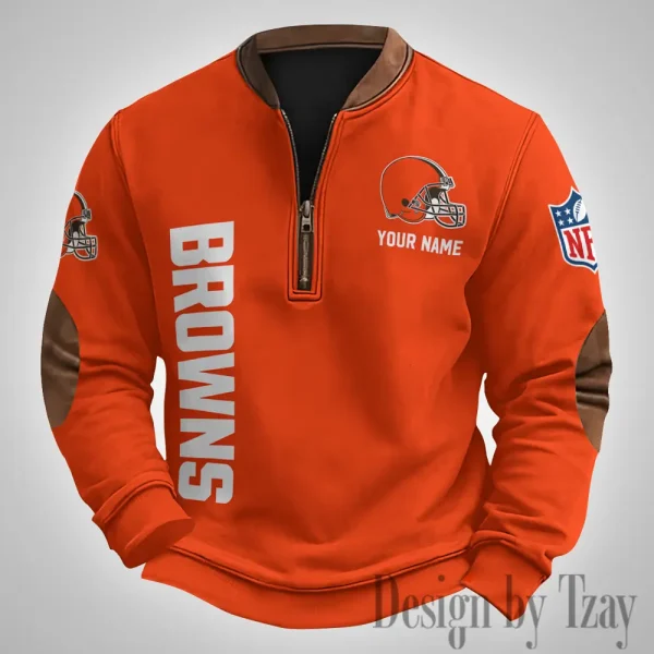 Cleveland Browns Men's Vintage Zipper Stand Collar Sweatshirt S9MPZNS245 - Image 2