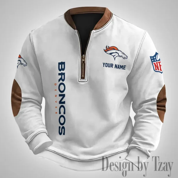 Denver Broncos Men's Vintage Zipper Stand Collar Sweatshirt S9MPZNS247 - Image 2