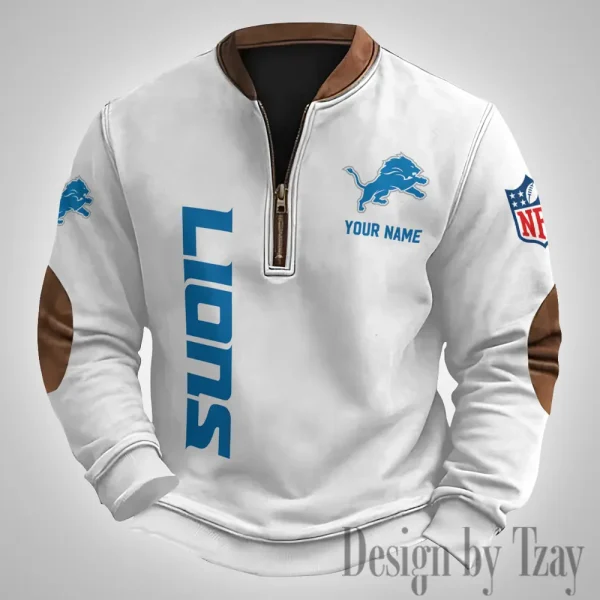 Detroit Lions Men's Vintage Zipper Stand Collar Sweatshirt S9MPZNS248 - Image 2