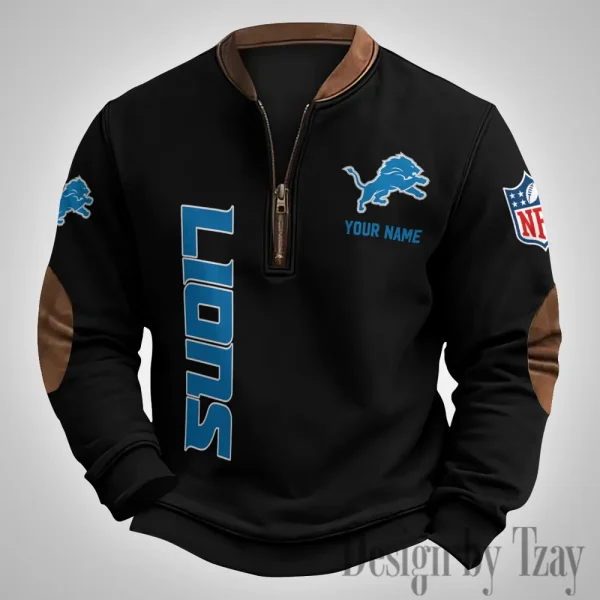 Detroit Lions Men's Vintage Zipper Stand Collar Sweatshirt S9MPZNS248 - Image 3