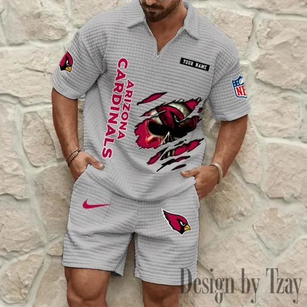 Arizona Cardinals Men's Waffle Knit Short Sleeve Slim Fit Soft Summer And Shorts BSPTWHZSS377