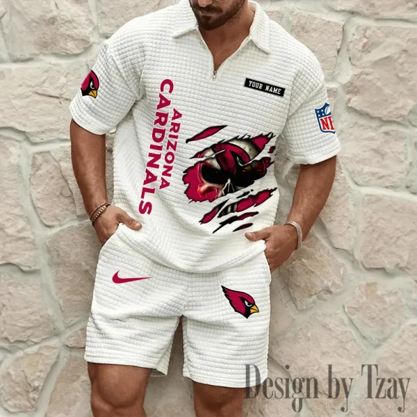 Arizona Cardinals Men's Waffle Knit Short Sleeve Slim Fit Soft Summer And Shorts BSPTWHZSS377 - Image 3