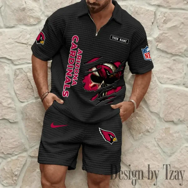 Arizona Cardinals Men's Waffle Knit Short Sleeve Slim Fit Soft Summer And Shorts BSPTWHZSS377 - Image 4