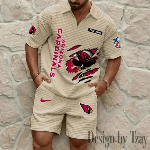 Arizona Cardinals Men's Waffle Knit Short Sleeve Slim Fit Soft Summer And Shorts BSPTWHZSS377 - Image 5