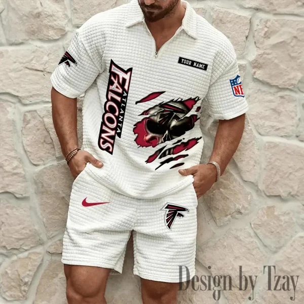 Atlanta Falcons Men's Waffle Knit Short Sleeve Slim Fit Soft Summer And Shorts BSPTWHZSS378 - Image 2