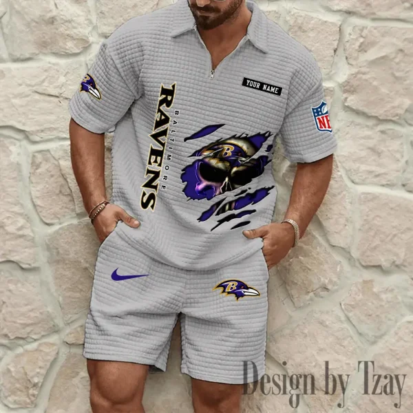 Baltimore Ravens Men's Waffle Knit Short Sleeve Slim Fit Soft Summer And Shorts BSPTWHZSS379