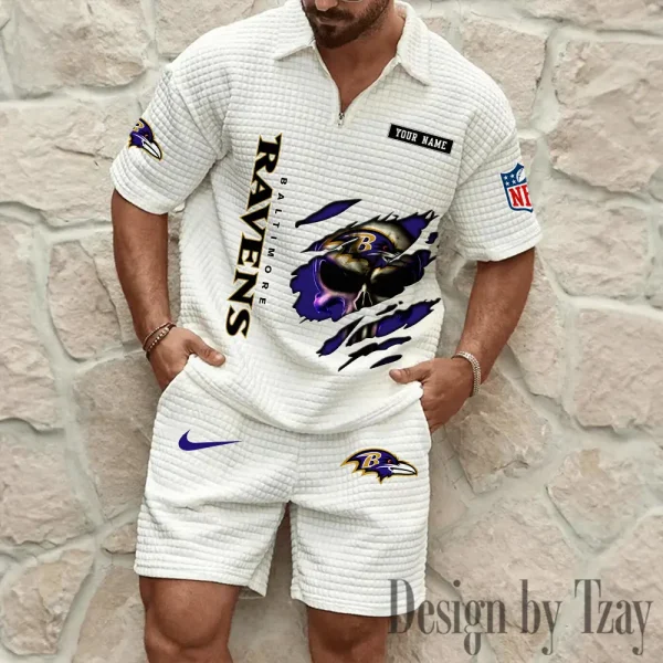 Baltimore Ravens Men's Waffle Knit Short Sleeve Slim Fit Soft Summer And Shorts BSPTWHZSS379 - Image 3