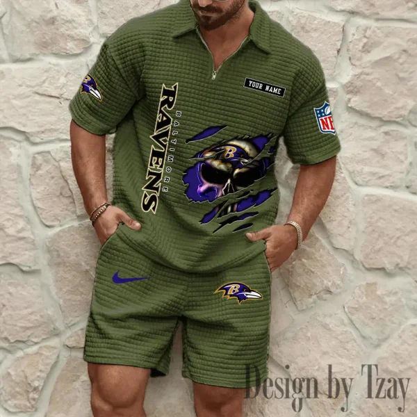 Baltimore Ravens Men's Waffle Knit Short Sleeve Slim Fit Soft Summer And Shorts BSPTWHZSS379 - Image 5