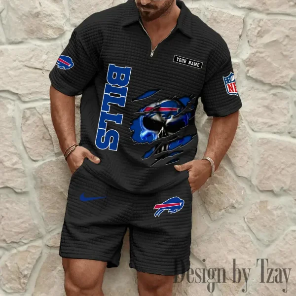 Buffalo Bills Men's Waffle Knit Short Sleeve Slim Fit Soft Summer And Shorts BSPTWHZSS380 - Image 2