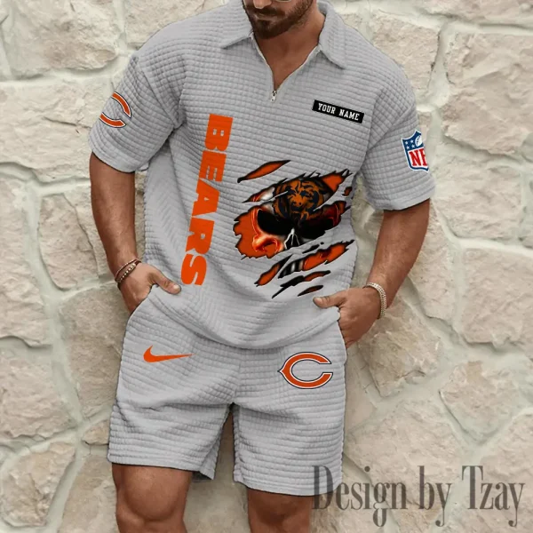 Chicago Bears Men's Waffle Knit Short Sleeve Slim Fit Soft Summer And Shorts BSPTWHZSS382